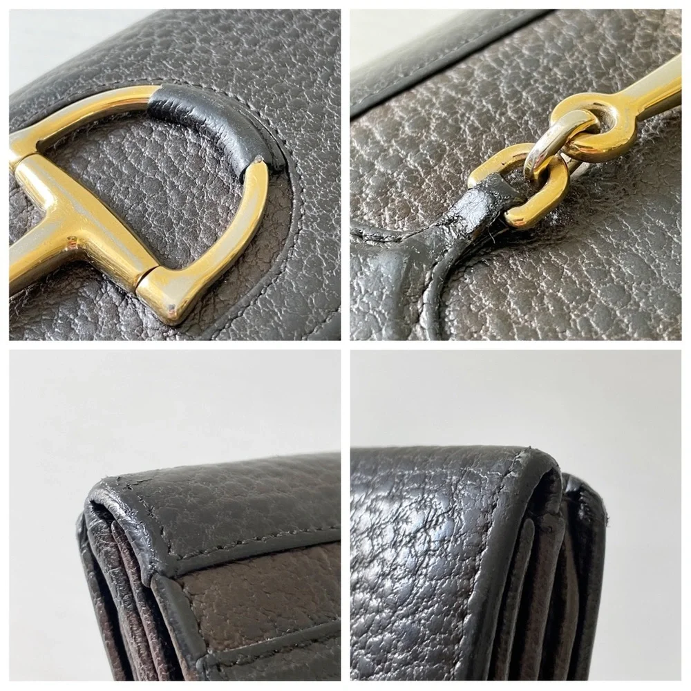 Gucci brown black pebbled leather horsebit long wallet - Picture 6 of 13